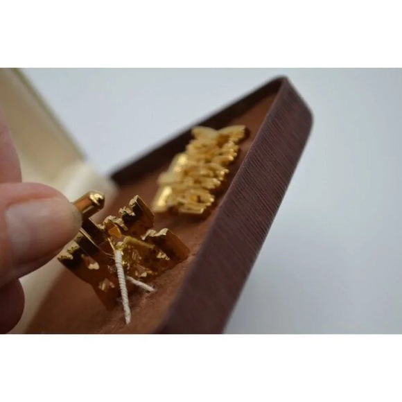 Sherman Sterling Silver Cufflinks Gold Plated "Senator" Vintage w/ Birks Box - Picture 5 of 9